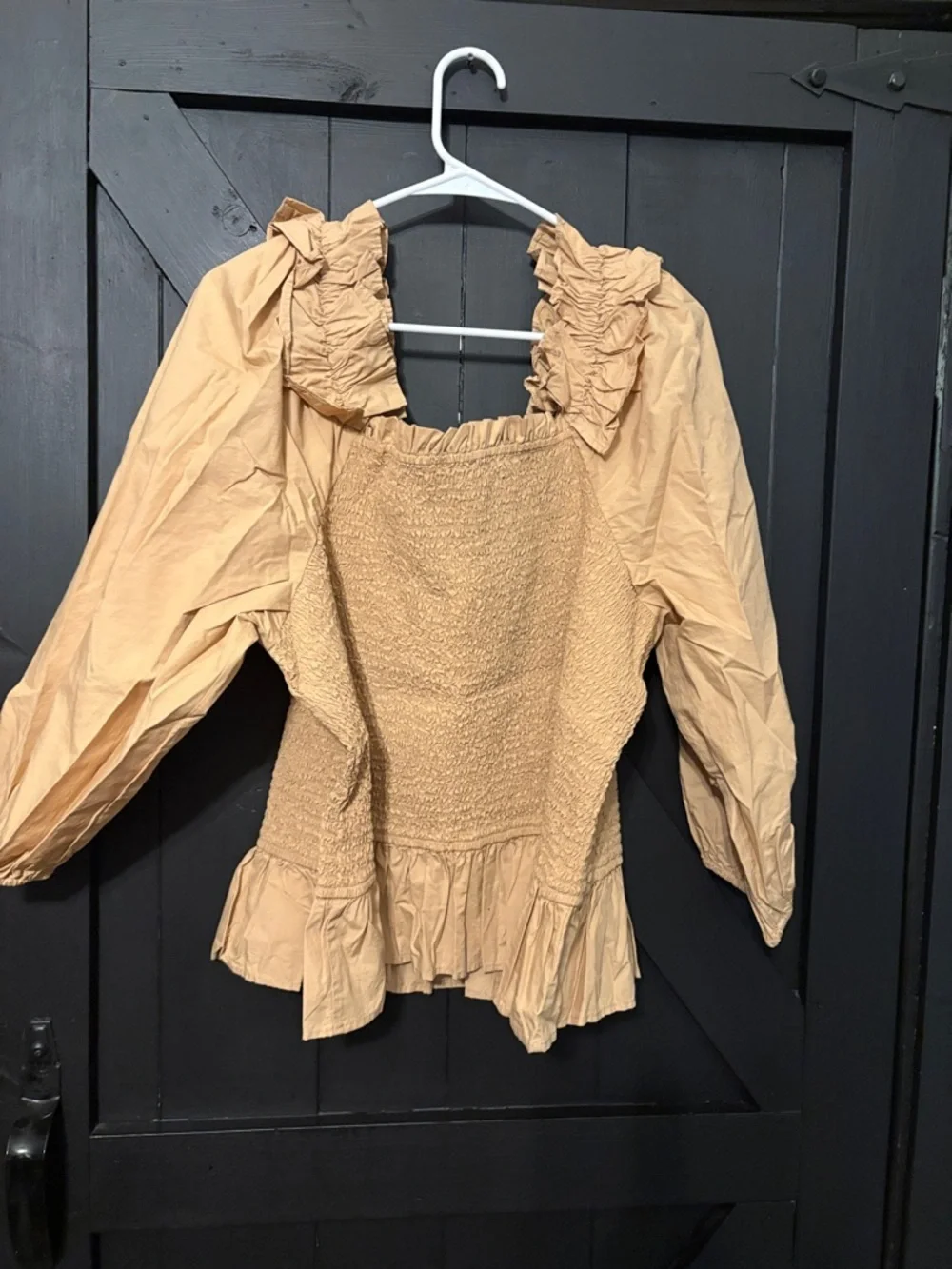 Ruffled Smocked Blouse in Mustard